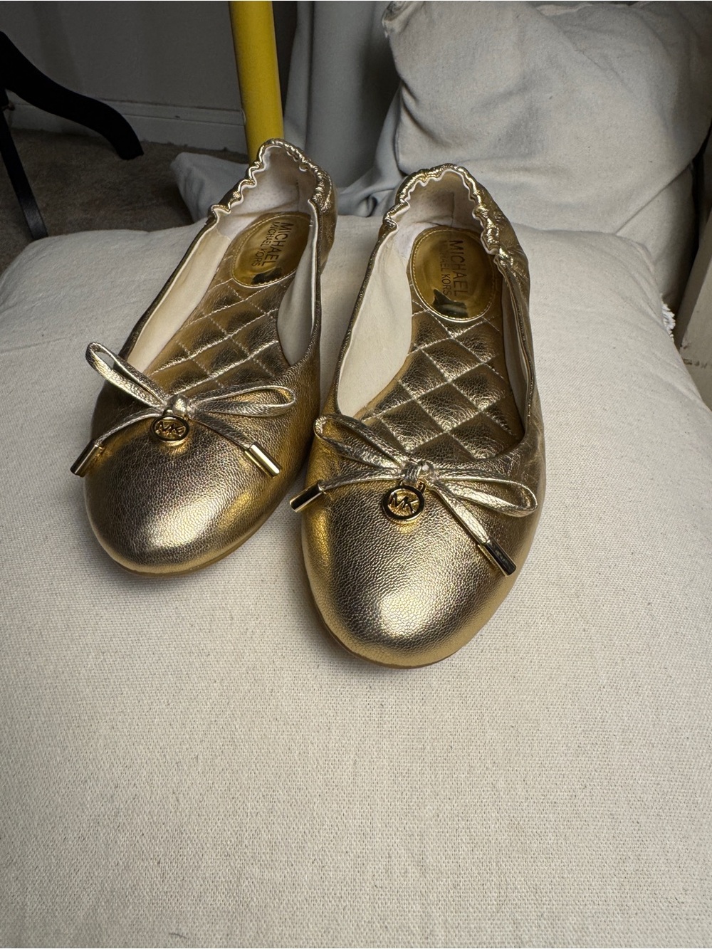 Michael Kors Gold Leather Ballet Flats with Bow - Picture 2 of 8